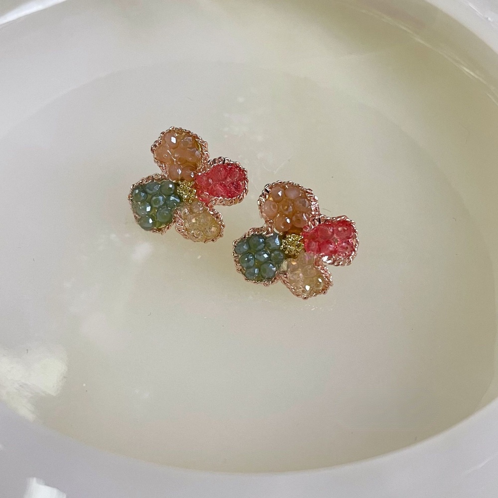 Deartiara Anting Bunga Kristal Imitasi Berwarna Vintage Dengan Desain Kecil, Anting Kelopak Empat Warna Segar Dan Elegan