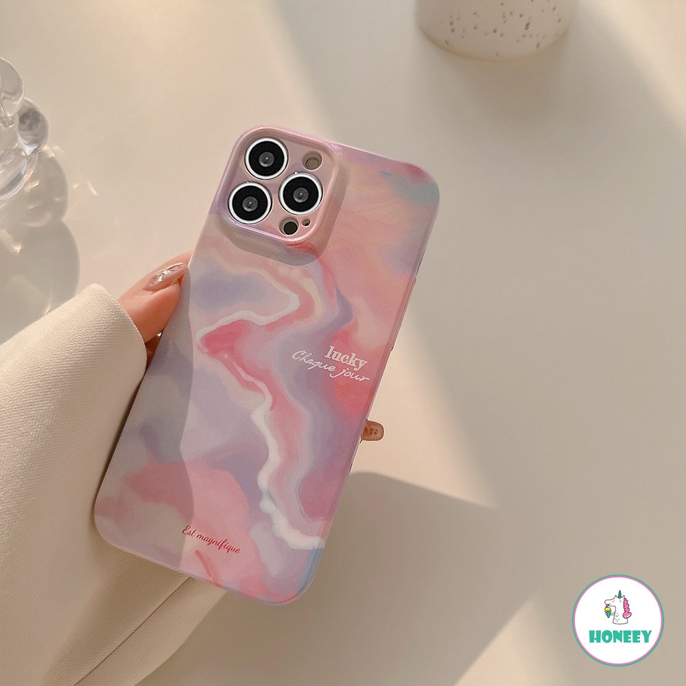 IPHONE Casing Ponsel Lukisan Minyak Kabut Sunset Glow Mewah Untuk Iphone14 13 12 11 Pro Max Xr Xs Max7 8 14 Plus Case Cute Sweet Glossy Cover