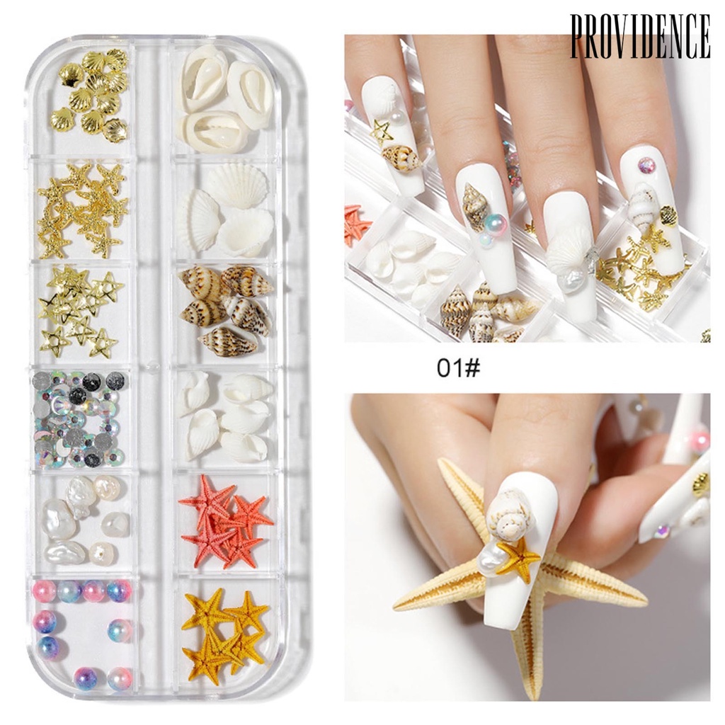 Providence 1kotak Hiasan Kuku Gaya Laut Bentuk Kreatif Jumlah Melimpah Banyak Gaya Aplikasi Lebar Hias Plastik 3D Alami Bintang Laut Kerang Perlengkapan Kuku