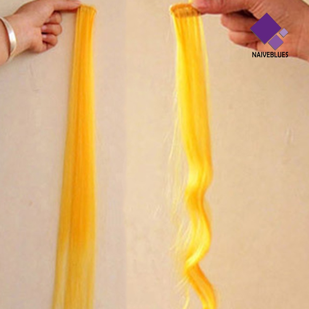 &lt; Naiveblues &gt; Rambut Sintetis Wanita Panjang Lurus Multi Warna Ekstensi Wig Pesta