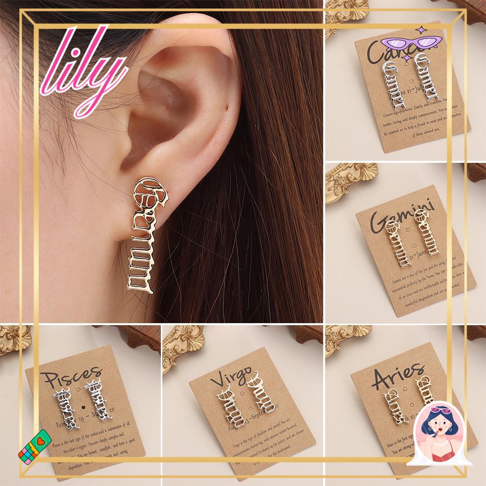 Lily 12rasi Bintang Fashion Wanita Wanita Zodiak Anting Bulat Perhiasan Ear Studs