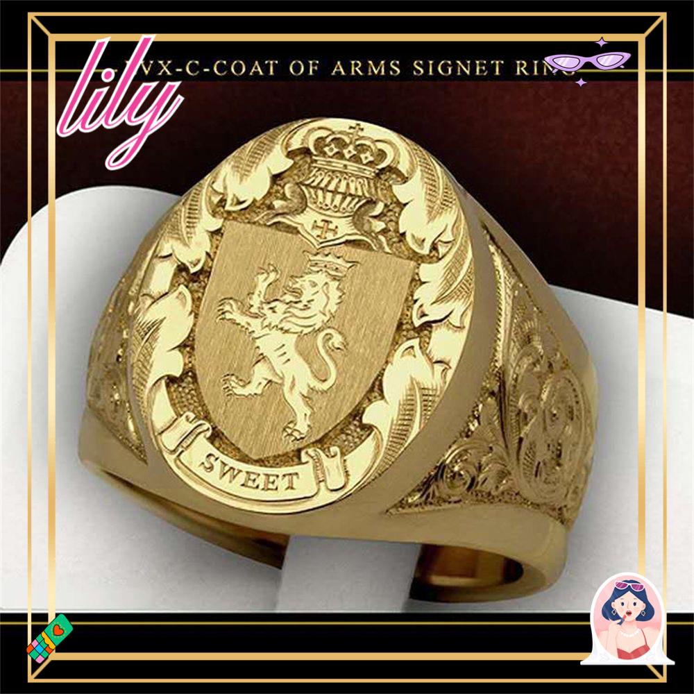 Lily Royal Seal Cincin Aksesoris Fashion Vintage Totem Rock Punk Gothic Patung Koin