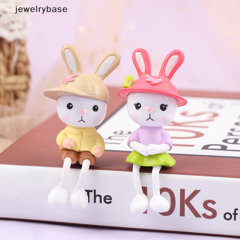 [jewelrybase] Patung Dekorasi Lanskap Miniatur Kelinci Kaki Panjang Resin Lucu Home Decor Boutique