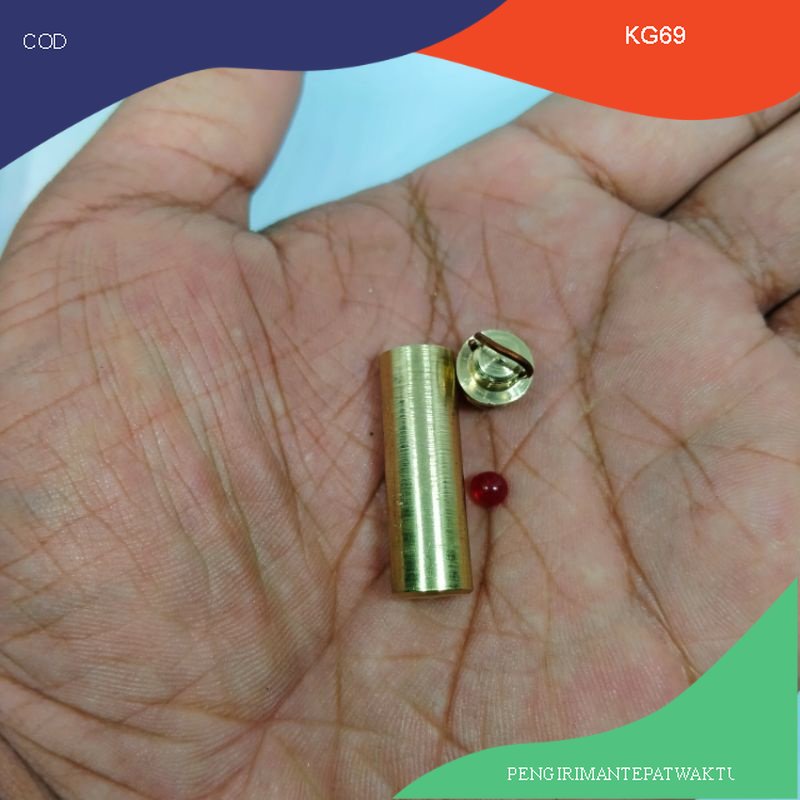 Liontin Tabung Warna Emas + Batu Merah Delima