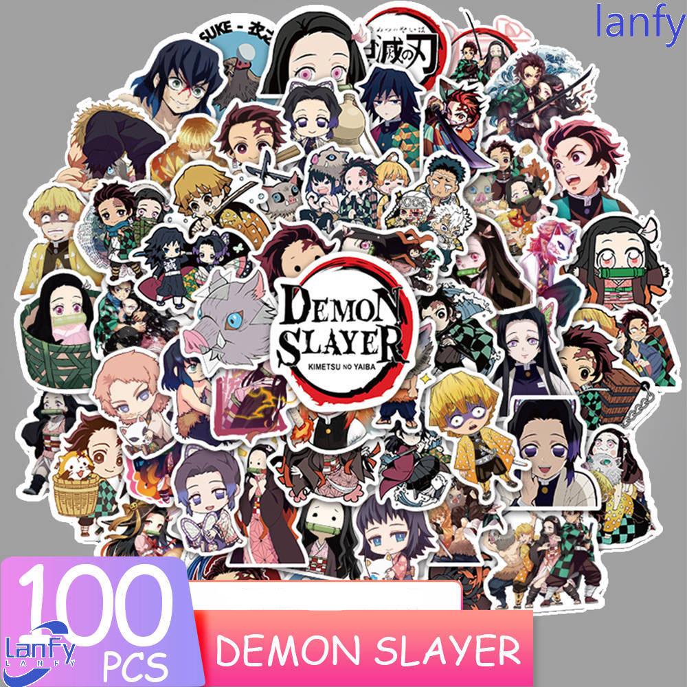 Lanfy Jepang Anime Kimetsu No Yaiba Stiker 100 Pcs Multi Use Stickers Boy Girl Tahan Air DIY Anime Decals