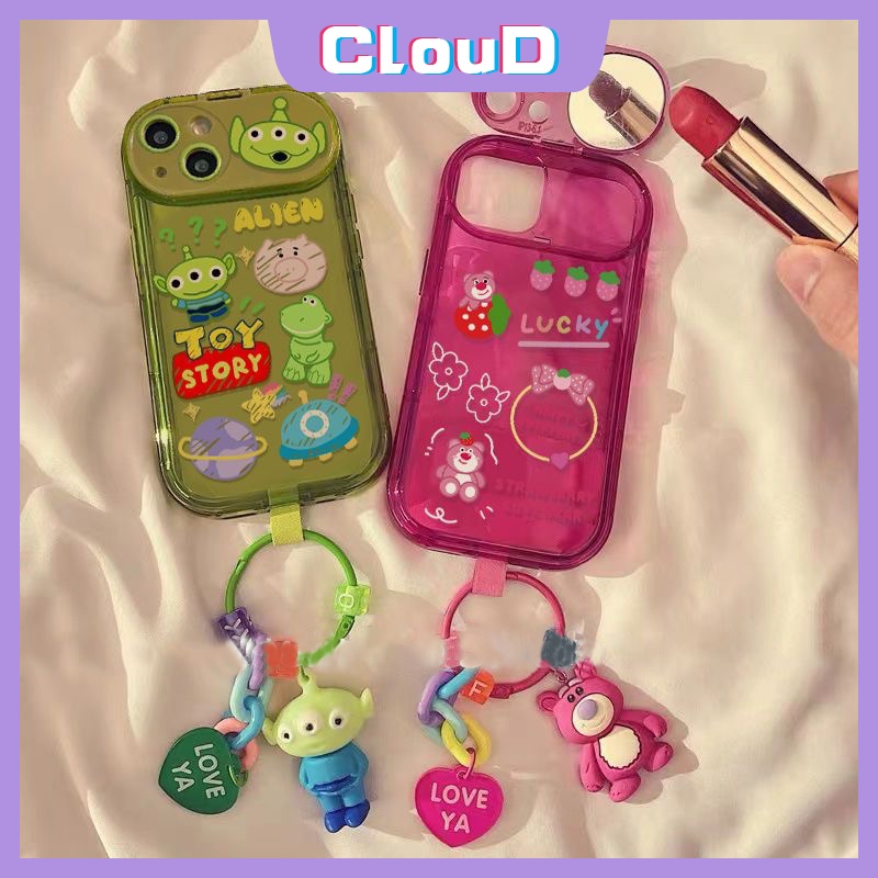 Case Losto Beruang Strawberry Lucu Untuk Oppo A57 A77 A15 A7 A5s A12 A3s A53 A15s A11K A77S A9 A5 A31 A33 2020 A35 Flip Make Up Cermin Lembut Kartun Toy Story Alien Back Cover