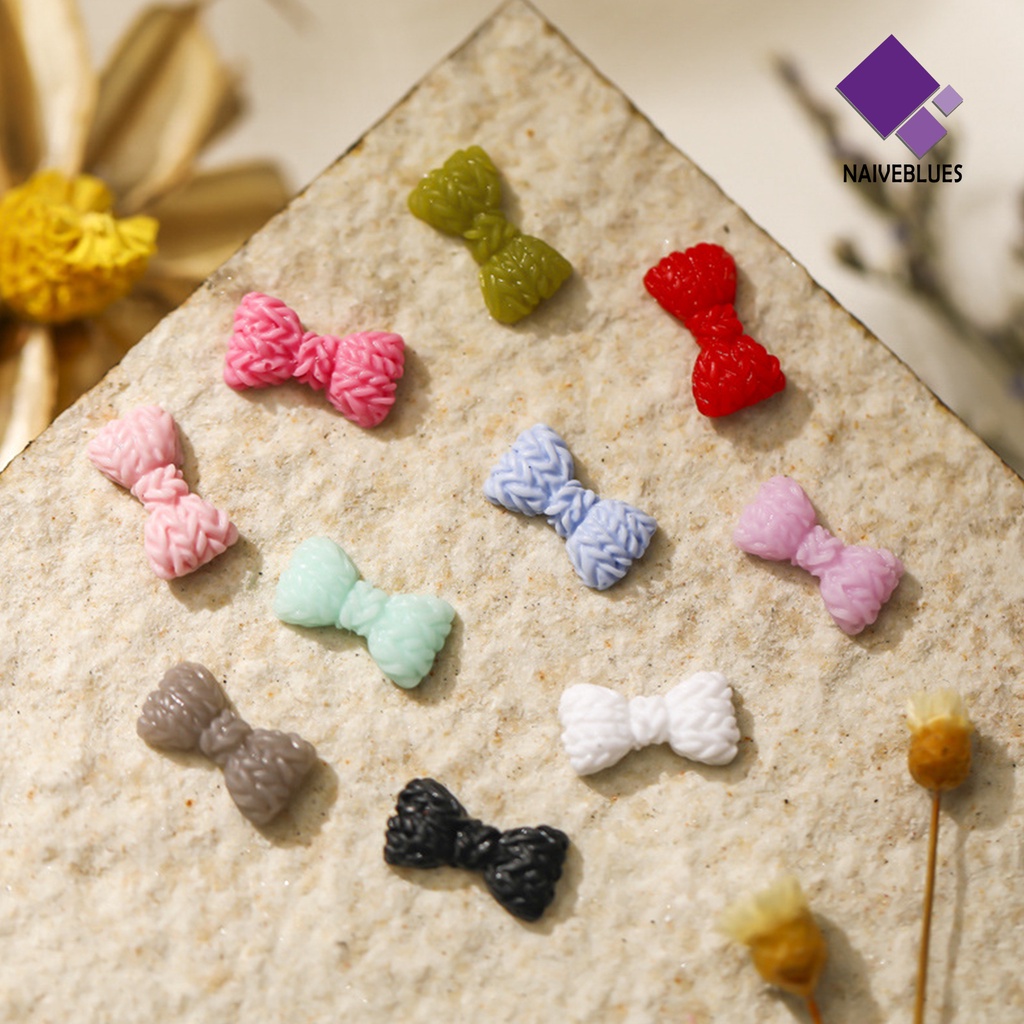[naiveblues] 50pcs Bow-knot Nail Decors Bentuk Kreatif Warna Vibrant Mempesona Efek Visual Aplikasi Dekoratif