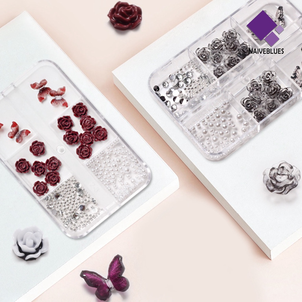 [naiveblues] 1kotak Pesona Nail Art Berkilauan Retro Mudah Tempel Mempesona Visual DIY Resin