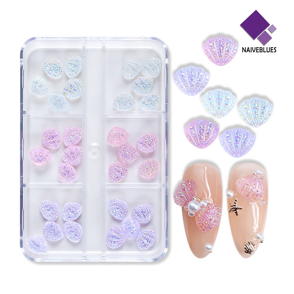 [naiveblues] 30pcs Nail Art Shell Bersinar Tiga Dimensi Glitter Tidak Jatuh Resin Gaya Laut Ornamen Laut Laut