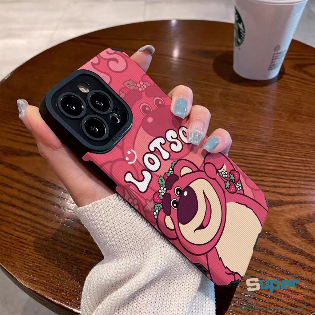Luxury Leather Texture Lovely Phone Case Kompatibel Untuk iPhone 7Plus 8Plus XR X11 14 13 12 Pro MAX XS MAX Kartun Strawberry Bear Manyo Shockproof Soft Silicon Cover