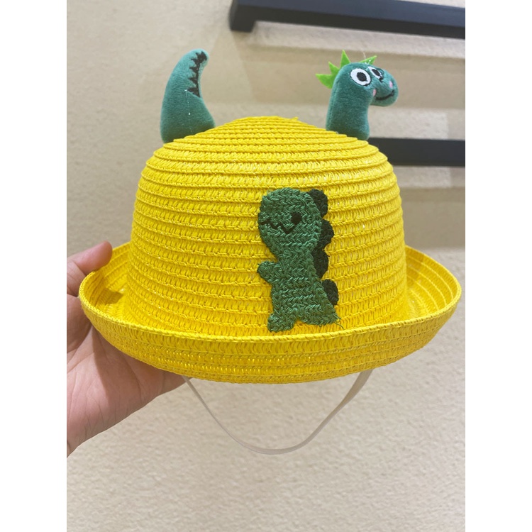 Topi Jerami Anak-Anak Lucu Pelindung Matahari Dan Tabir Surya Bayi Dinosaurus Kartun Fisherman Hat