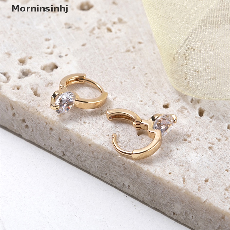 Mornin 1pasang Anting Zirkon Gaya Korea Fashion Sederhana Berlian Stud Kecil Telinga Hoop Earrings Perhiasan Wanita Hadiah id