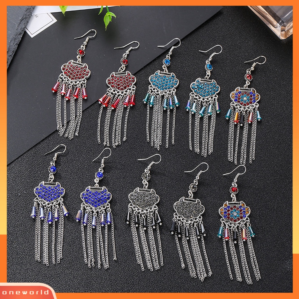 [EONE] 2 Pcs Menjuntai Anting-Anting Semua Pertandingan Klasik Vintage Retro Gaun Panjang Paduan Panjang Umur Kunci Berlian Imitasi Bertatahkan Lady Earrings Hadiah