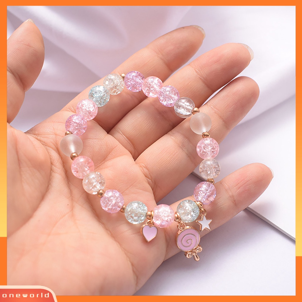 [EONE] Wanita Gelang Kartun Liontin Manik-Manik Tali Elastis Hias Anti Luntur Perhiasan Hadiah Handmade Warna-Warni Kristal Imitasi Pesona Gelang Aksesoris Fashion Untuk Pacaran