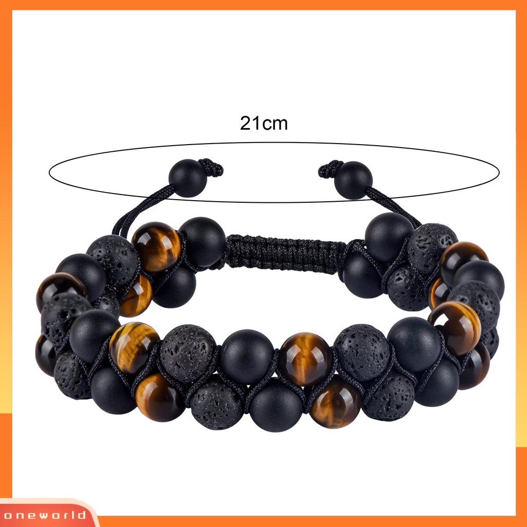 [EONE] Gelang Pria Dikepang Tali ic Double Layer Adjustable Serut Kepribadian Hias Tiger Eye Faux Rock Stone Pria Gelang Perhiasan Aksesori