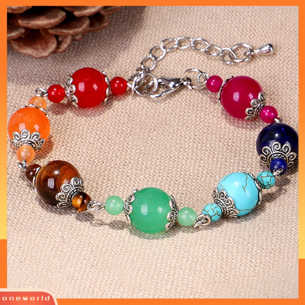 [EONE] Gelang Manik-Manik 7 Chakra Warna-Warni Manik-Manik Adjustable Hias Doa Keseimbangan Buatan Tangan Wanita Alami Batu Imitasi Penyembuhan Bangle Perhiasan Hadiah