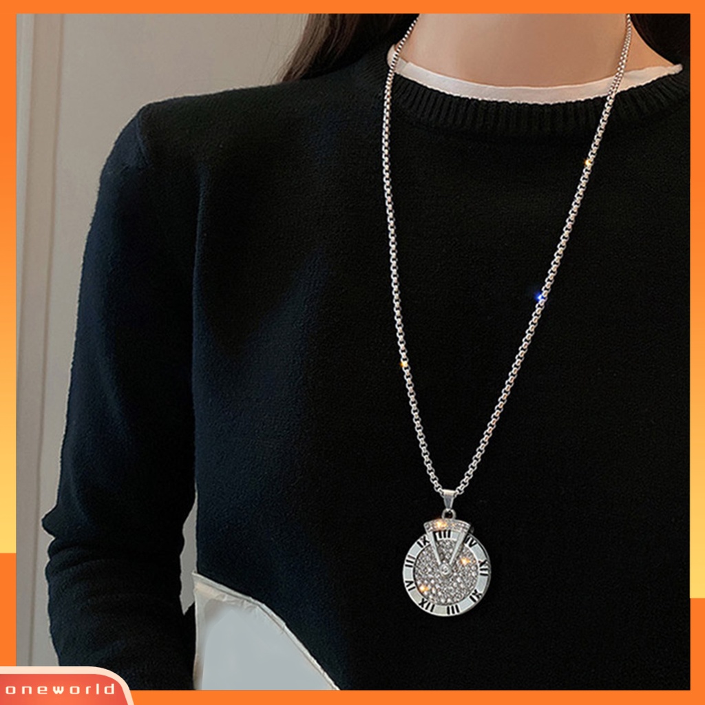 [EONE] Sweater Kalung Dapat Diputar Hip Hop Hypoallergenic Hadiah Fashion Perhiasan Pria Wanita Angka Romawi Jam Liontin Rantai Panjang Untuk Pesta