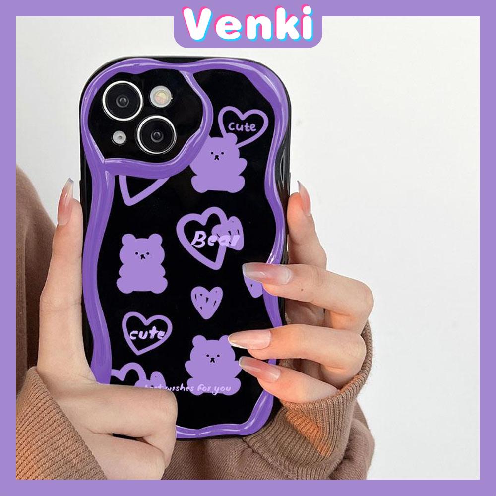 VENKI - For iPhone 11 iPhone Case 3D Curved Edge Wave Glossy Black TPU Airbag Shockproof Camera Cover Purple Bear Compatible with iPhone 14 13 Pro max 12 Pro Max xr xs max 7 8Plus