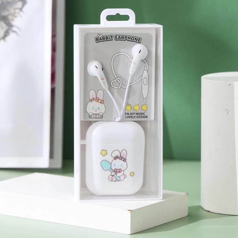 [ XY 83 ] Set Headset Earphone motif l Rabbit series / + Wadah penyimpanan Earphone Motif