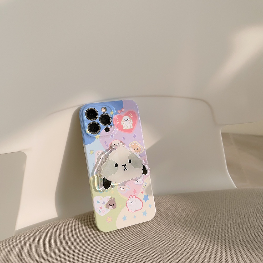 Ins Kelinci Lucu Kartun Hard Shell Film Fotografi Case Dengan Rabbit Holder Untuk Iphone SE 2020 7 /8 Plus 14x XR XM 11 12 13 PRO MAX Casing Cover Pelindung AT0236