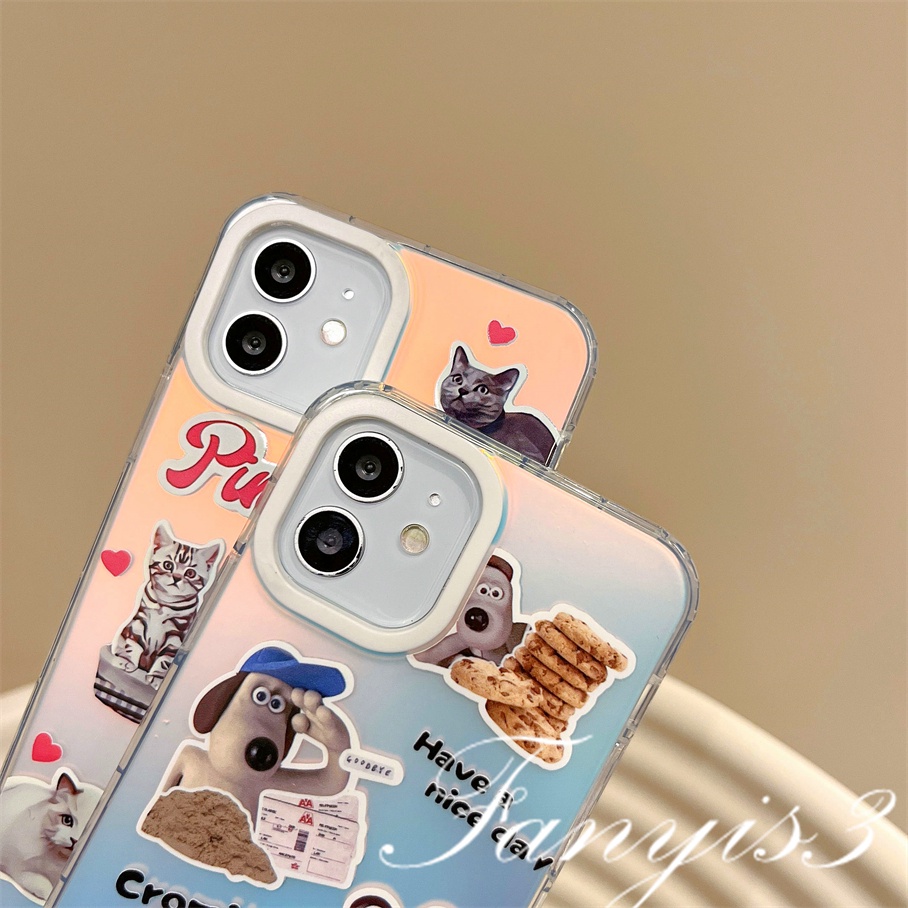 Compatible For IPhone 14 13 12 11 Pro Max X XR Xs Max 8 7 Plus SE 2020 Kompatibel Untuk Kucing Dan Anjing Biskuit IMD Laser Gradiasi Ponsel Case TPU Lembut Shockproof Cover Pelindung