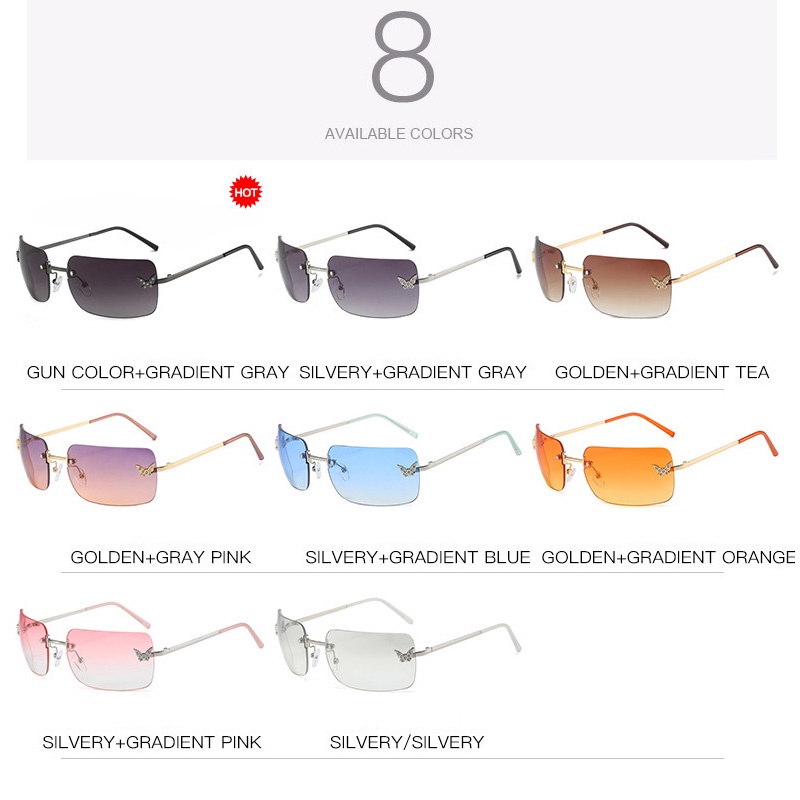 (YUZHU) Kupu-kupu Berlian Tanpa Bingkai Y2K Kacamata Hitam Untuk Wanita Mode Barat Vintage Square Colorful Sunglasses