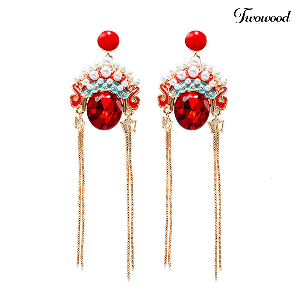 Twowood Cina Beijing Opera Makeup Wajah Menjuntai Anting Rumbai Eardrops Perhiasan Hadiah