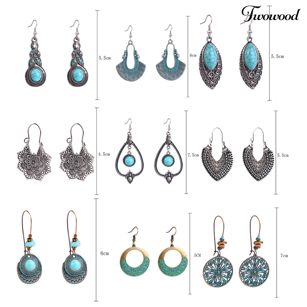 Twowood 1pasang Anting Vintage Drop Fashionable Bohemian Panjang Anting Set Perhiasan Boho Untuk Travel