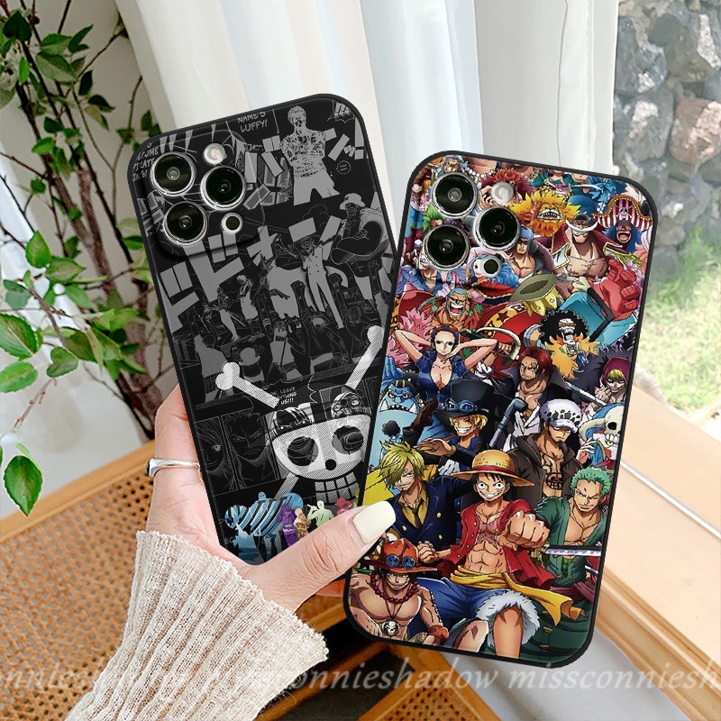 IPHONE Case One Piece Anime Kartun Trendi Kompatibel Untuk Iphone8 6 7 6S Plus 11 13 14 12 Pro Max XR X XS Max 7Plus SE 2020 Lembut Tepi Lurus Lembut Tpu Phone Cover