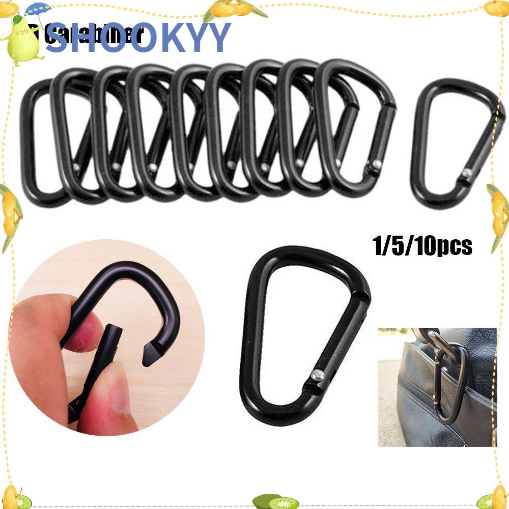 Chookyy1 /5 /10pcs Warna Hitam Tombol Panjat Hitam Olahraga Luar Ruangan Warna Hitam Peralatan Aluminium Alloy Carabiner