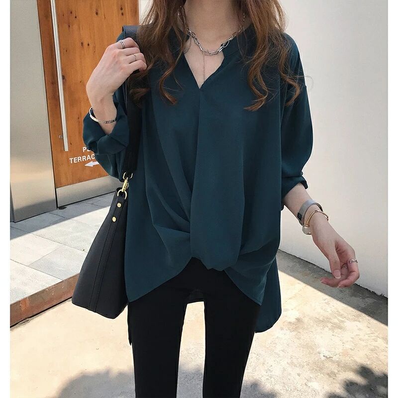 CJWT-02D TINO TINO WOMEN BLOUSE KOREAN TOP LONG SLEEVES DRAPERY BOTTOM / KEMEJA WANITA POLOS LENGAN PANJANG KASUAL