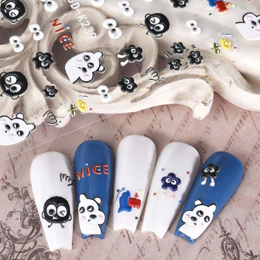 Mxbeauty Kartun Stiker Kuku 5D Relief Fashion Cinta Hati Bola Batubara Kecil Anjing Pochacco Dekorasi Kuku