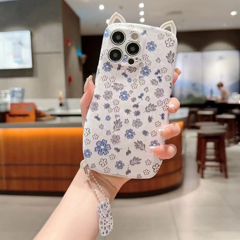 IPHONE Casing Pelindung Telinga Kucing 3D Cocok Untuk Iphone14 13 12 11 Pro X XS Max7 8 14 Plus Casing Ponsel Motif Bunga XR