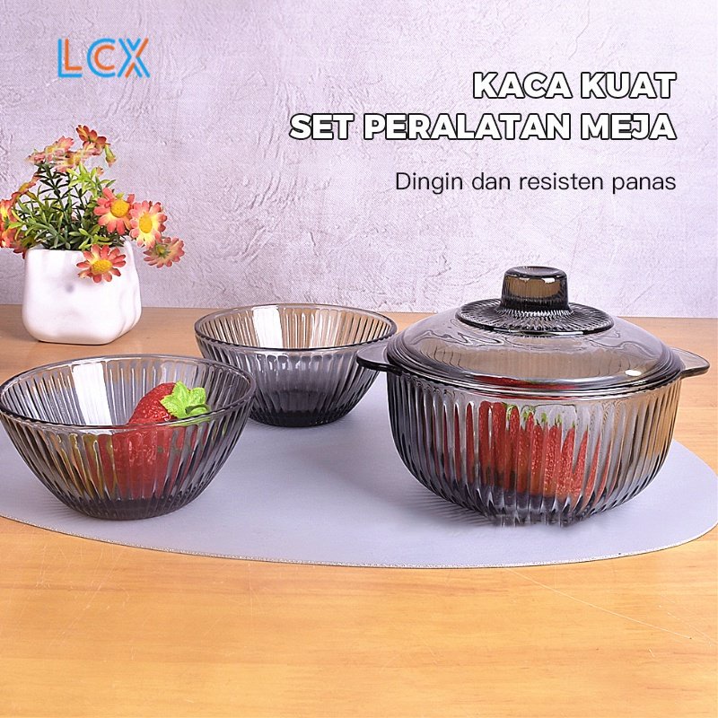 LCX (2 pcs) Mangkok Kaca Elegant Design Glass Bowl / Mangkok sayur / Mangkok Sup