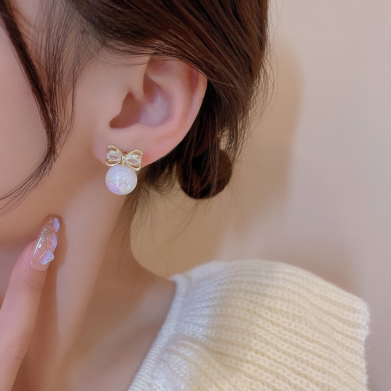 Mermaid Pearl Earrings Untuk Wanita S925 Perak Jarum Indah Super Berkilau Zirkon Anting Dasi Kupu-Kupu Cahaya Mewah Anting Kecil