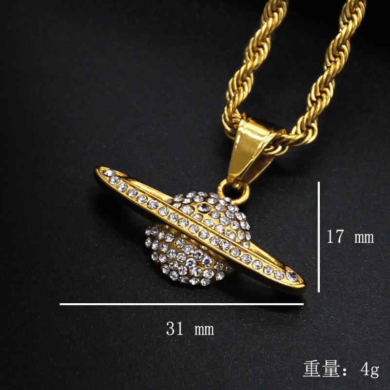 Zh Perhiasan Retro Fashion Pria Zirkon Hip Hop Planet Liontin Kalung Aksesoris Pesta