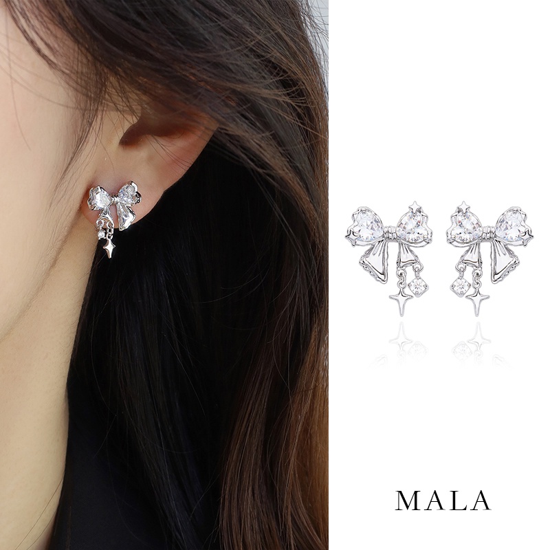 Anting Fancy Bow Knot Dengan Cubic Zirconia Briliant Untuk Wanita