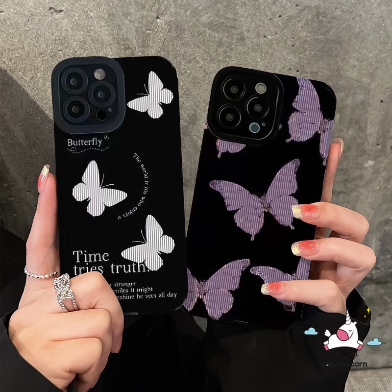 IPHONE Cover Telepon Kupu-Kupu Retro Kompatibel Untuk Iphone11 12 14 13 Pro MAX 7Plus 8Plus XR X XS Max7 8 Plus Cinta Hati Vintage Pasangan Lembut Shockproof Mewah Tekstur Kulit Case