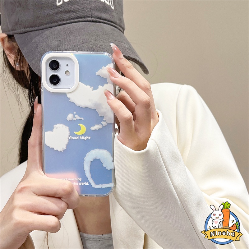 Casing Kompatibel untuk iPhone 14 13 12 11 Pro Max X Xr Xs Max 8 7 Plus SE Ins Aurora Cloud Glossy Phone Case Berkualitas Tinggi Transparan Laser Pelindung Kreatif Silikon Hard Case