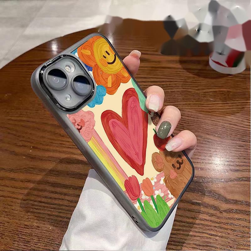 IPHONE Casing Ponsel Desain Love Bear Cat Minyak Berwarna Kompatibel Dengan Iphone12 13 14 11 Pro Max X Xs Max Xr Qqsd