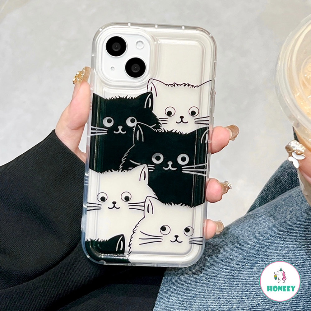 IPHONE Casing Bening Kucing Hitam Dan Putih Simple Lucu Untuk Iphone12 13 14 Pro Max 11 Pro Max XR XS X6 7 8 Plus Soft Back Anti-Shock Cover