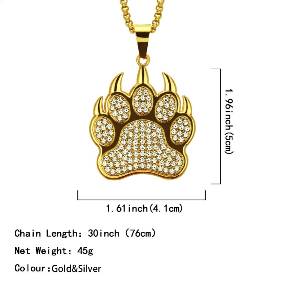 [X C Kalung] Warna Emas Beruang Paw Dog Paw Alloy Hip Hop Vintage Pria Dan Wanita Kalung Pesta Ulang Tahun Hadiah Fashion Liontin