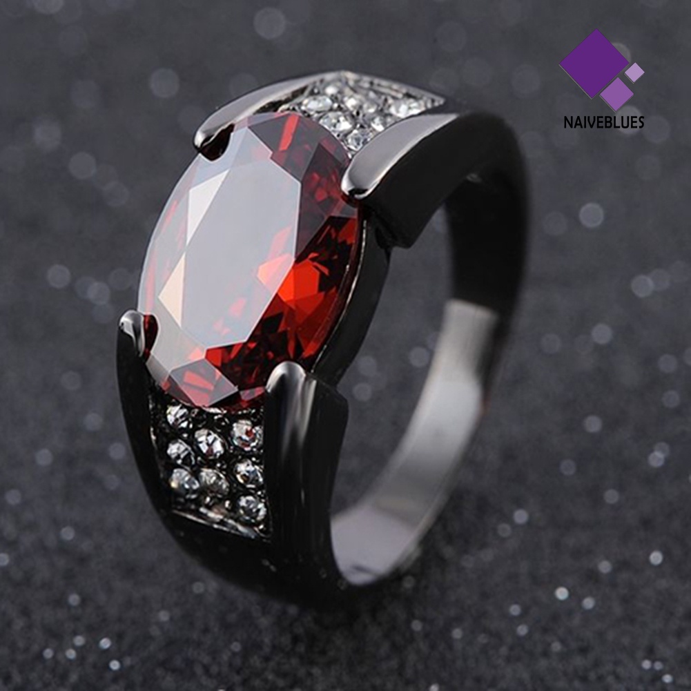 &lt; Naiveblues &gt; Fashion Pria Keren Besar Merah Berlian Imitasi Bertatahkan Jari Cincin Ukuran Hadiah