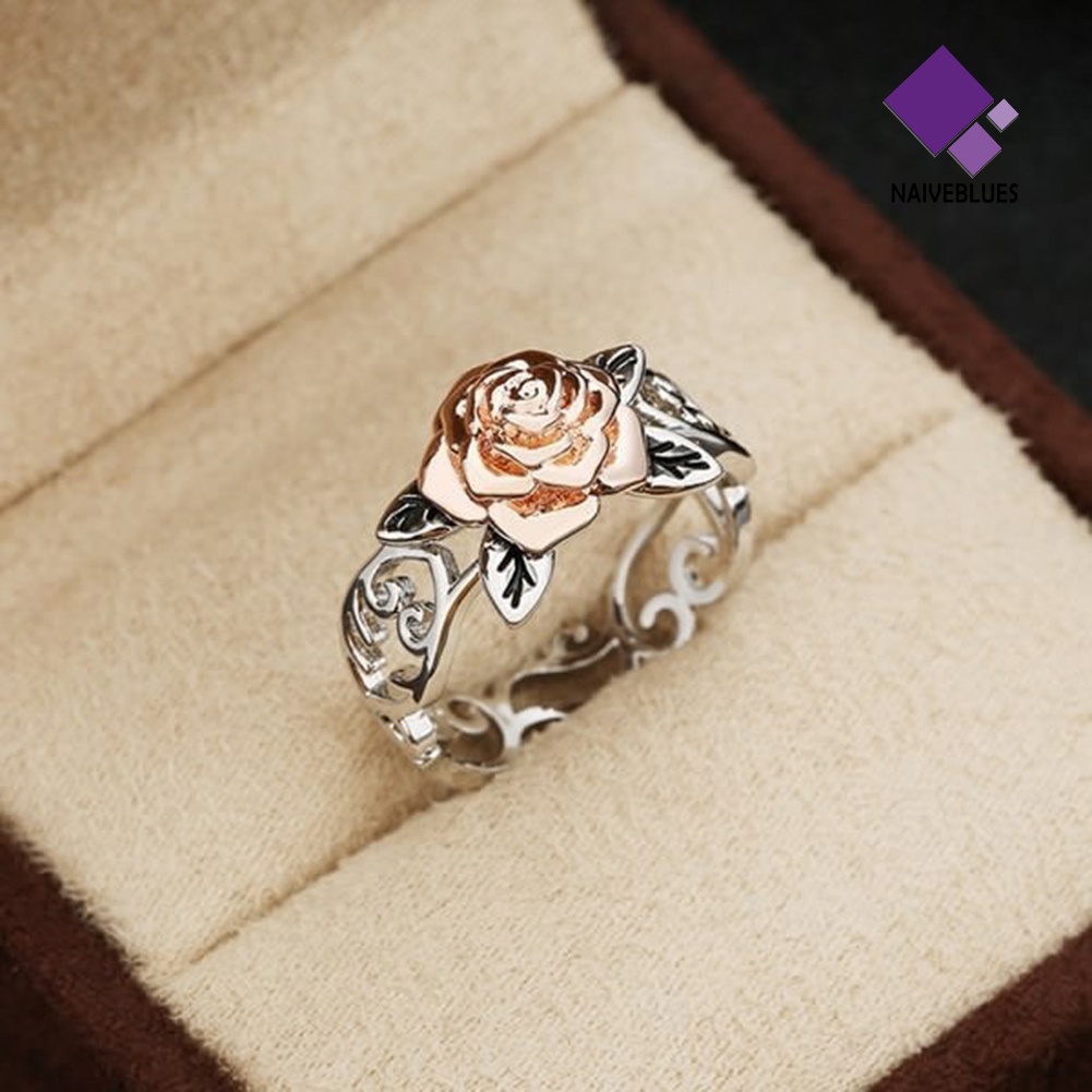 &lt; Naiveblues &gt; Vintage Wanita Two Tone Bunga Band Jari Cincin Pernikahan Perhiasan Hadiah