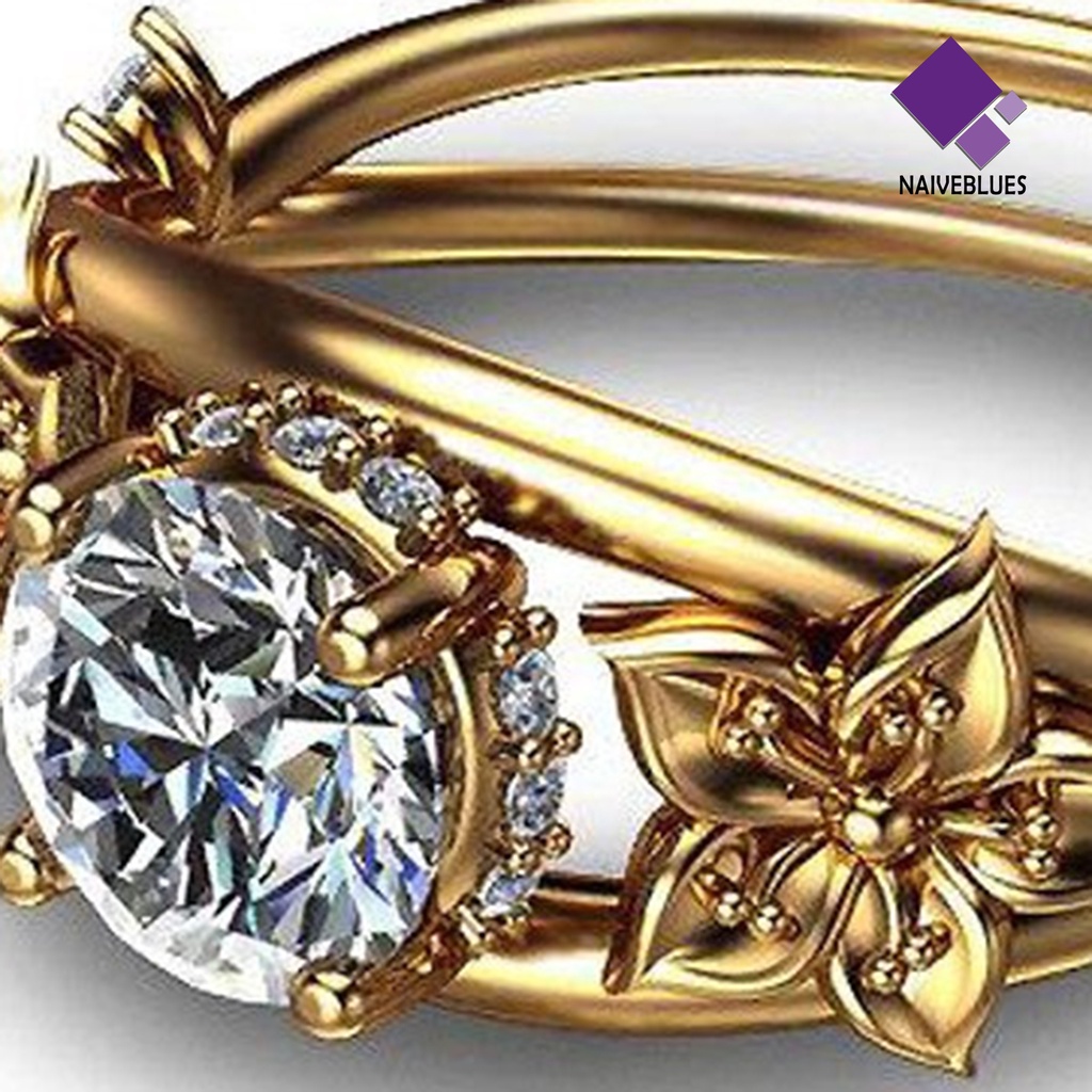 &lt; Naiveblues &gt; Cincin Wanita Bunga Perhiasan Lapisan Ganda Berkilau Fashion Penampilan Cincin Untuk