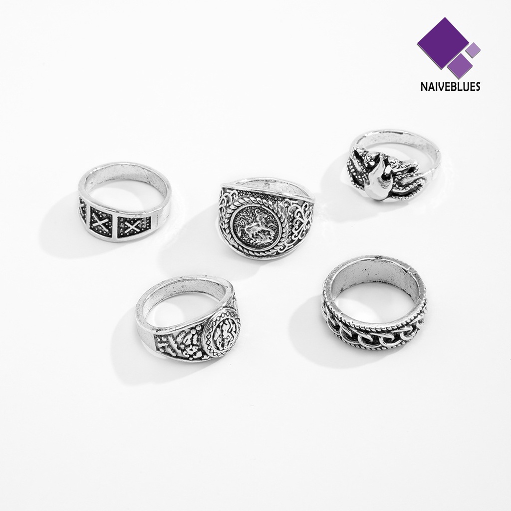 &lt; Naiveblues &gt; 5Pcs/Set Cincin Buku Jari Pola Halus Geometris Mewah Retro Dekorasi Perhiasan Vintage Gothic Joint