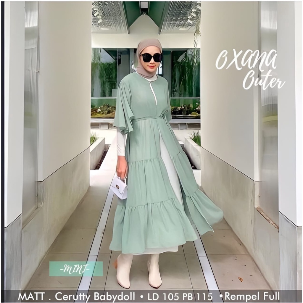 Oxana Long Outer Outerwear Wanita Muslim Matt Ceruty Babydoll Polos Basic Premium OOTD Korean Style