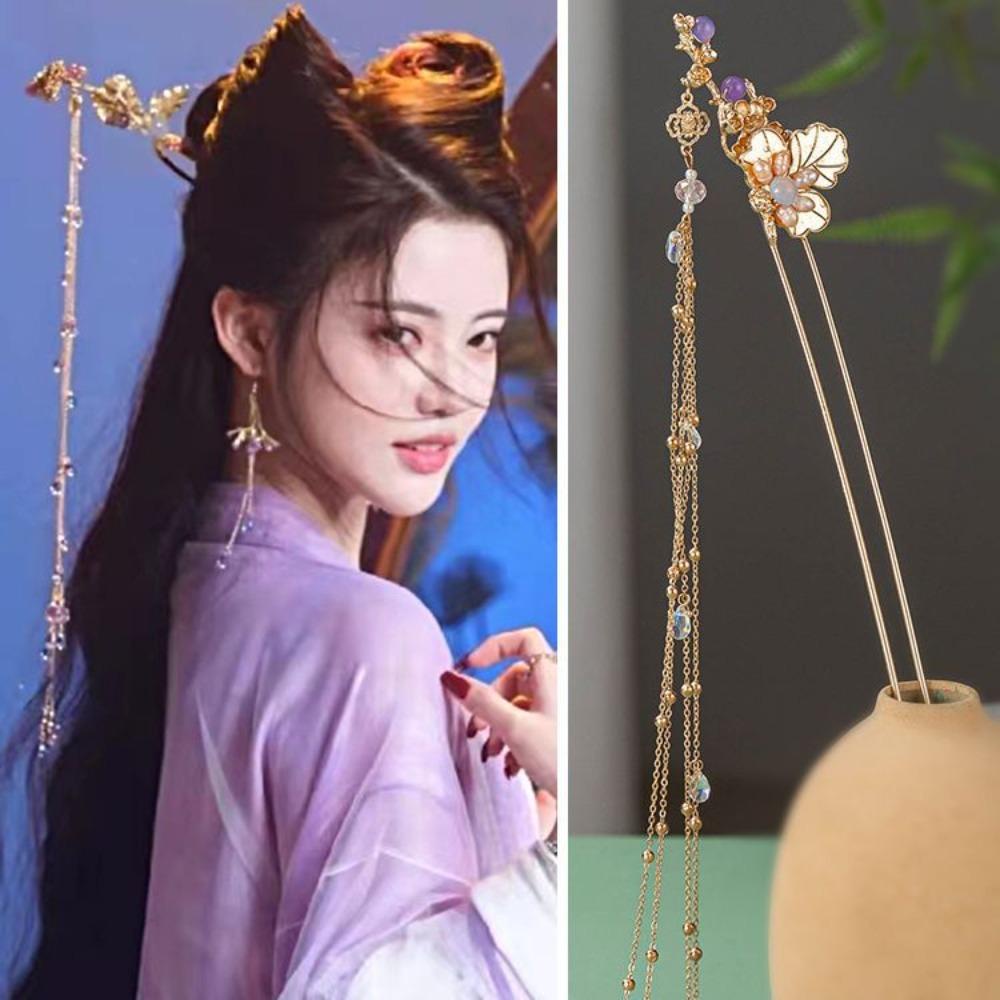 Needway  Jepit Rambut Cina Hadiah Jeweiry Bunga Rumbai Shiny Aksesori Rambut Vintage Bunga Hairpin