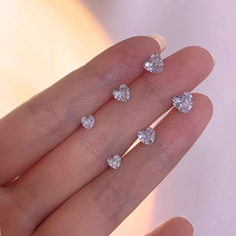 6pcs Set Anting Tusuk Zirkon Mengkilap Untuk Wanita Set Perhiasan Tindik Anting Kristal Cinta Hati