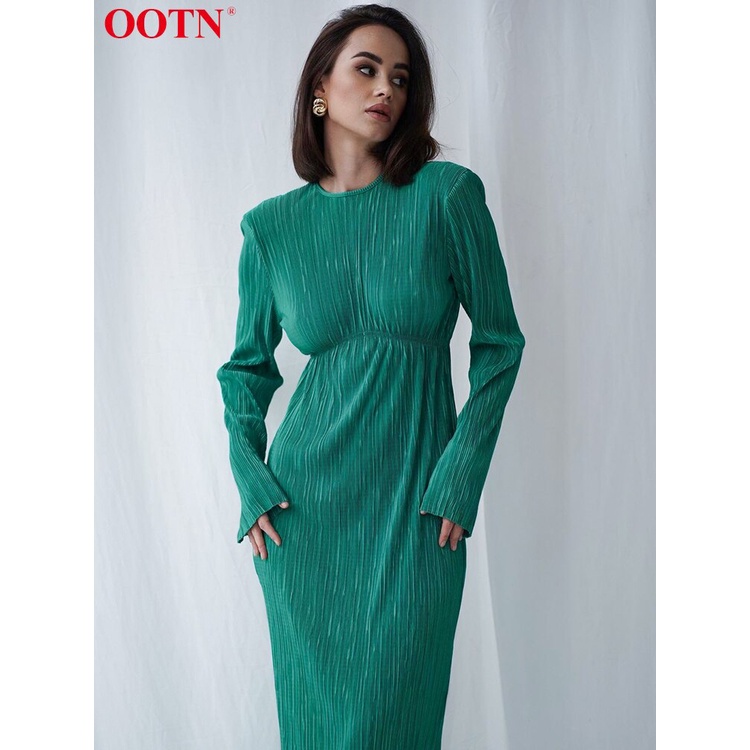 OOTN gaun wanita elegan mewah gaun pesta berlipat  wanita gaun Mi lengan panjang ramping malam mereg